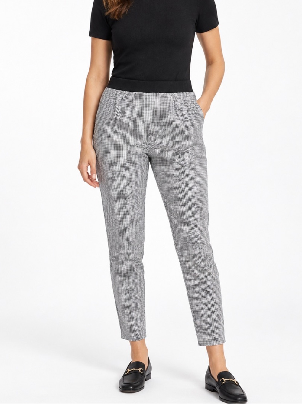 Talbots Soho Knit Pull-On Ankle Pants classic black & white houndstooth
